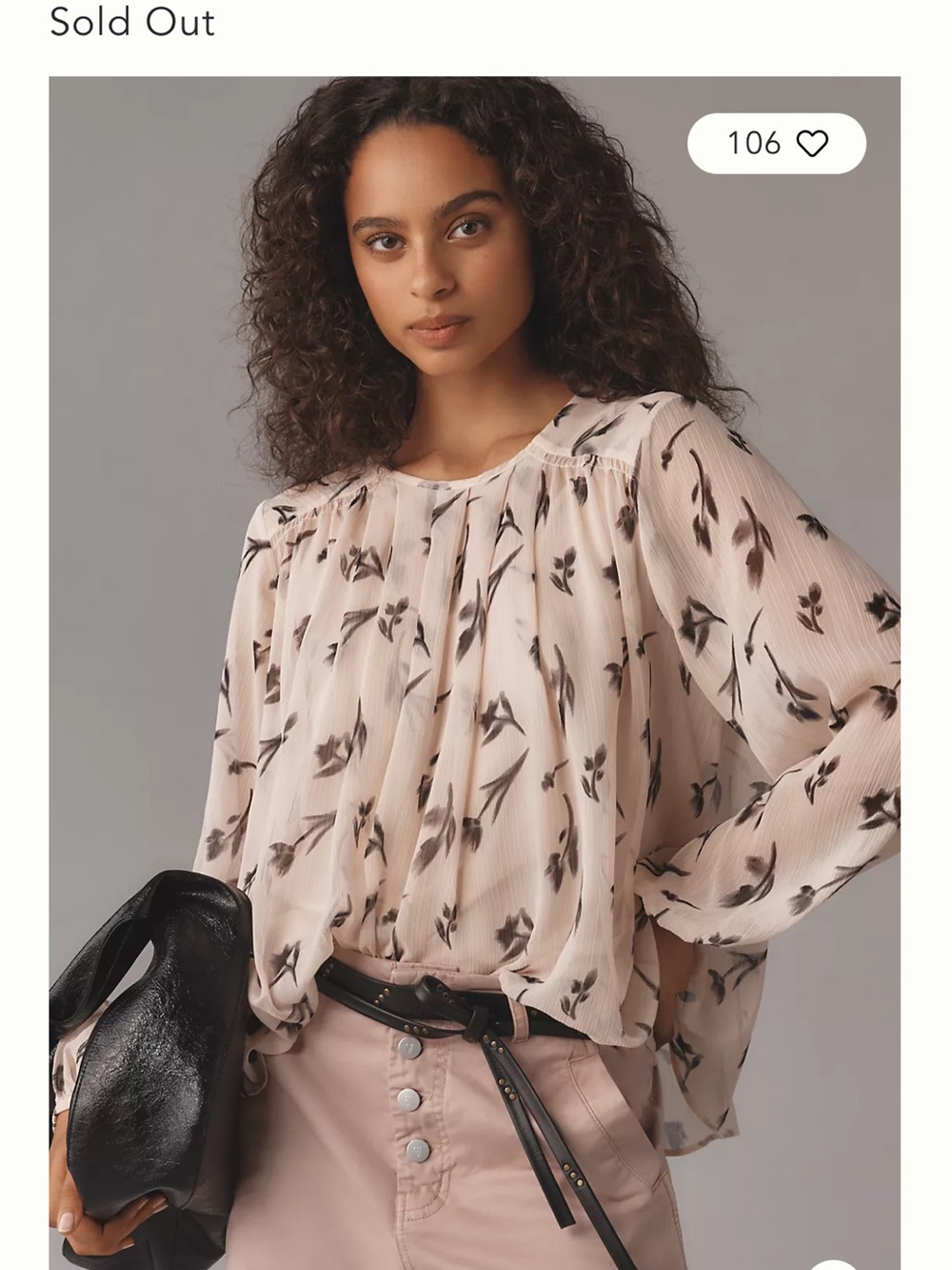 Anthropologie Maeve women’s large blouse longsleeve cream pink floral black NWT